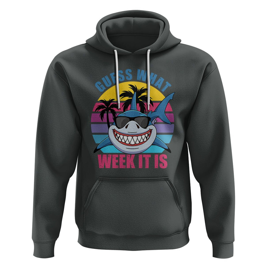 Funny Shark Lover Hoodie Guess What Week It Is Retro Summer Beach TS02 Dark Heather Printyourwear