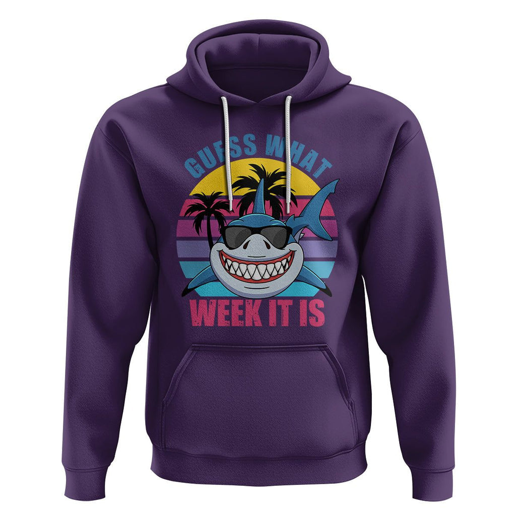 Funny Shark Lover Hoodie Guess What Week It Is Retro Summer Beach TS02 Purple Printyourwear
