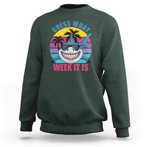 Funny Shark Lover Sweatshirt Guess What Week It Is Retro Summer Beach TS02 Dark Forest Green Printyourwear