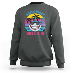 Funny Shark Lover Sweatshirt Guess What Week It Is Retro Summer Beach TS02 Dark Heather Printyourwear
