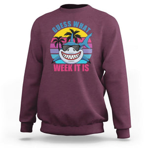 Funny Shark Lover Sweatshirt Guess What Week It Is Retro Summer Beach TS02 Maroon Printyourwear