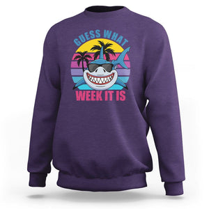 Funny Shark Lover Sweatshirt Guess What Week It Is Retro Summer Beach TS02 Purple Printyourwear