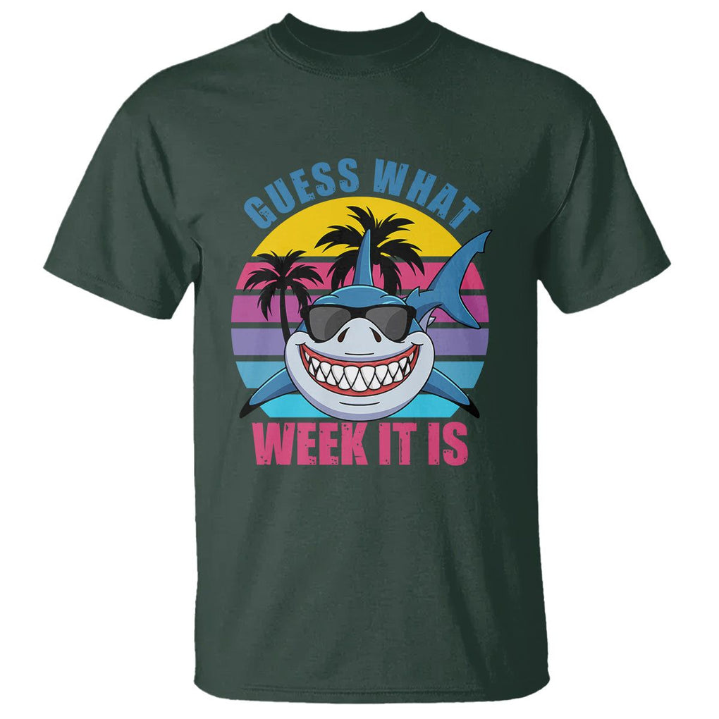 Funny Shark Lover T Shirt Guess What Week It Is Retro Summer Beach TS02 Dark Forest Green Printyourwear
