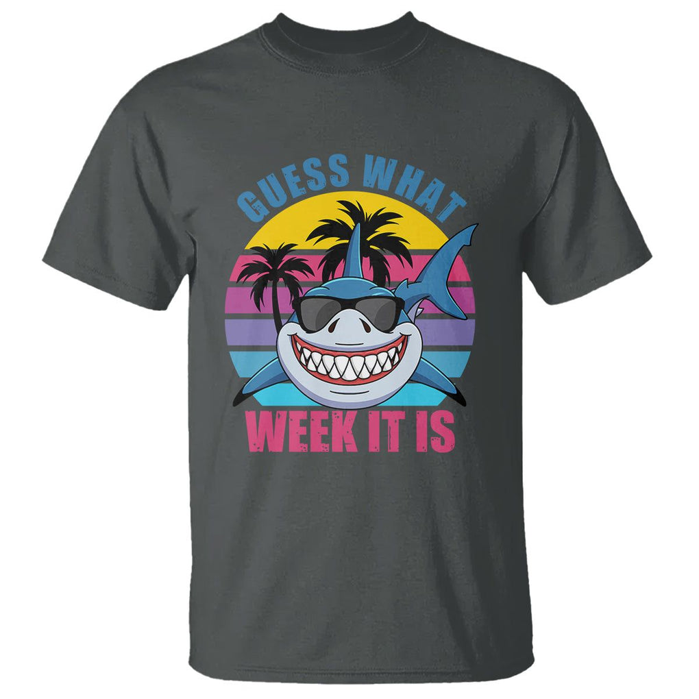 Funny Shark Lover T Shirt Guess What Week It Is Retro Summer Beach TS02 Dark Heather Printyourwear