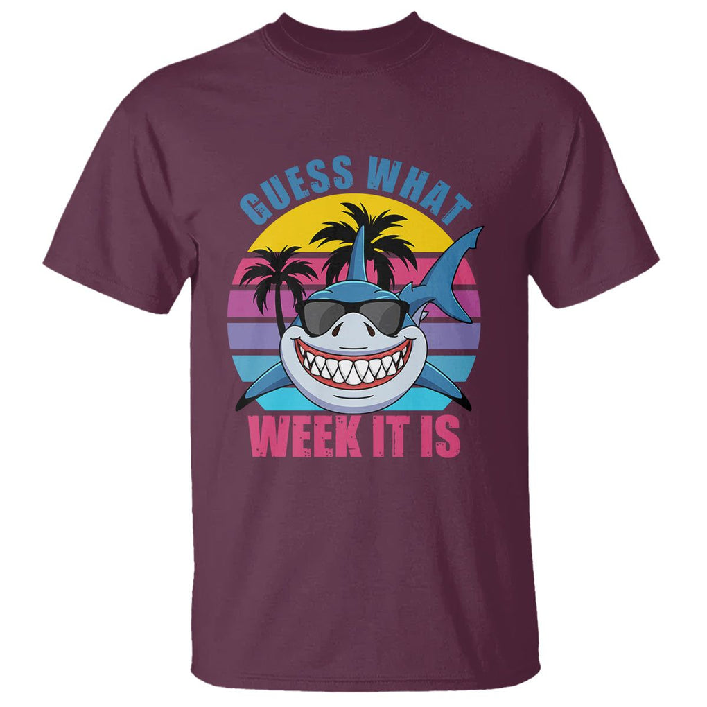 Funny Shark Lover T Shirt Guess What Week It Is Retro Summer Beach TS02 Maroon Printyourwear
