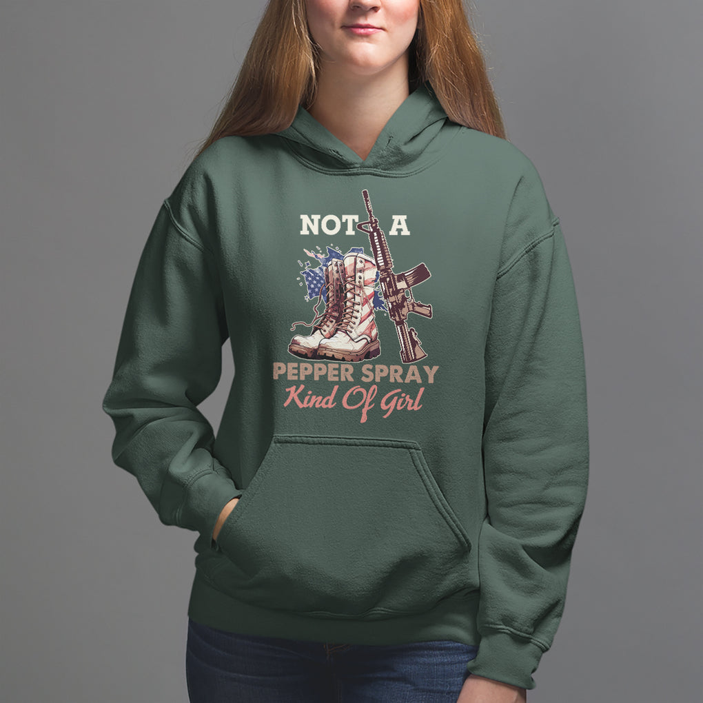 Female Veteran Hoodie Not A Pepper Spray Kind Of Girl American Flag Combat Boots TS02 Dark Forest Green Printyourwear