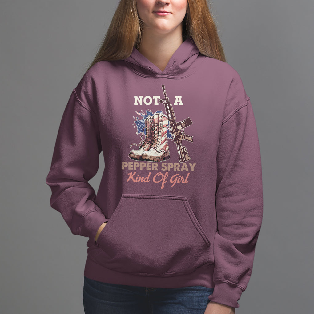 Female Veteran Hoodie Not A Pepper Spray Kind Of Girl American Flag Combat Boots TS02 Maroon Printyourwear