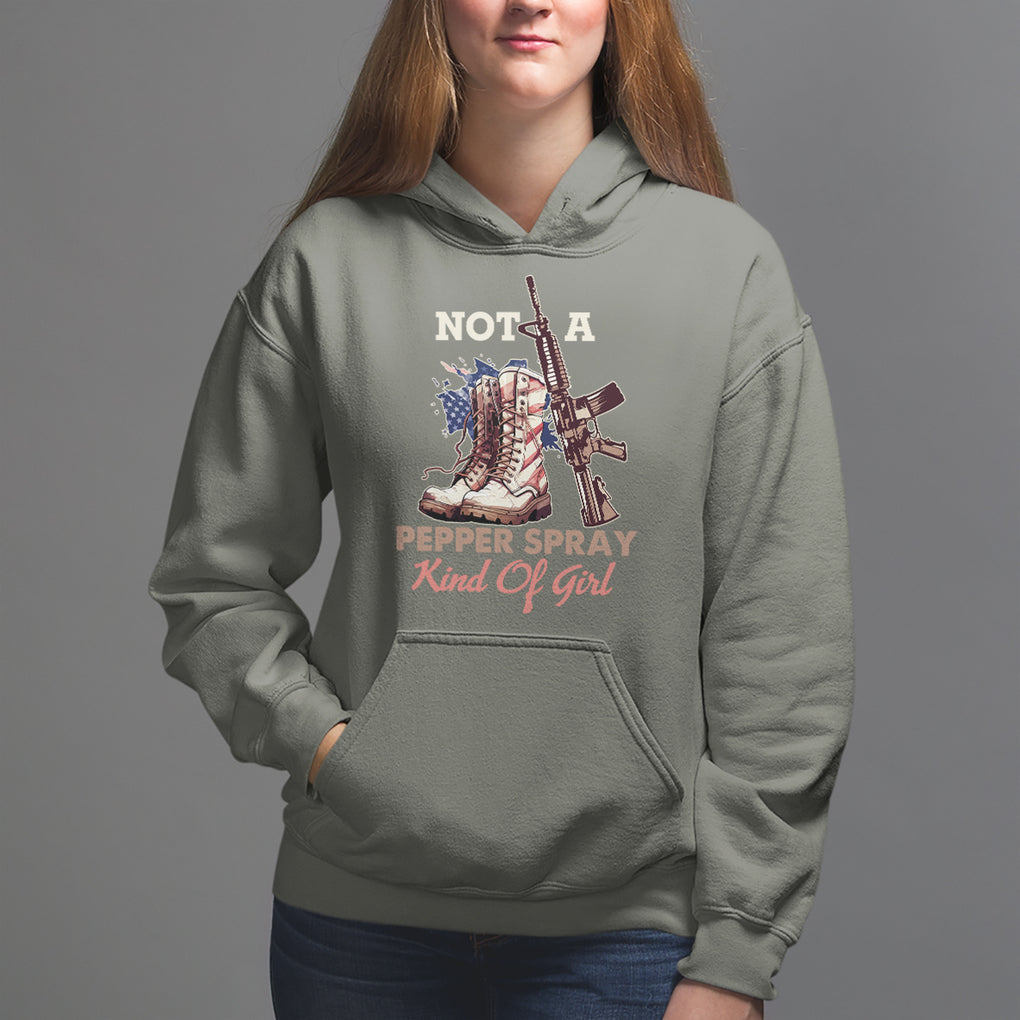 Female Veteran Hoodie Not A Pepper Spray Kind Of Girl American Flag Combat Boots TS02 Military Green Printyourwear