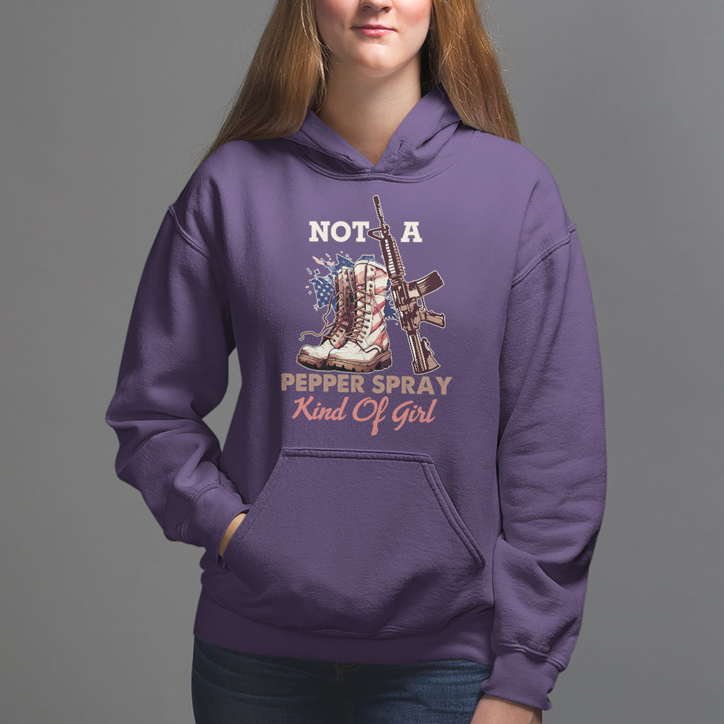 Female Veteran Hoodie Not A Pepper Spray Kind Of Girl American Flag Combat Boots TS02 Purple Printyourwear