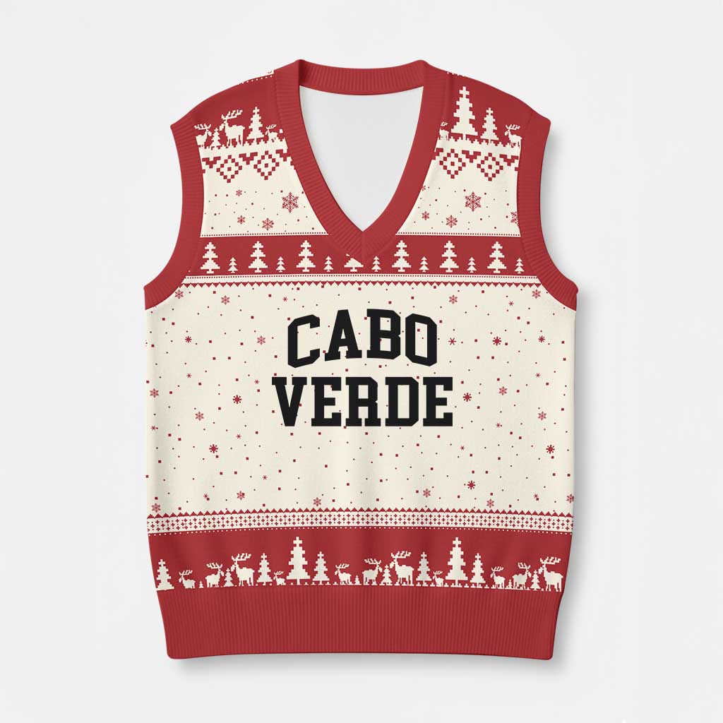 Cabo Verde Returns Home National Pride Varsity Style V-Neck Knit Sweater Vest Cape Verde Minimalist Text Graphic TS02 Beige Red Print Your Wear