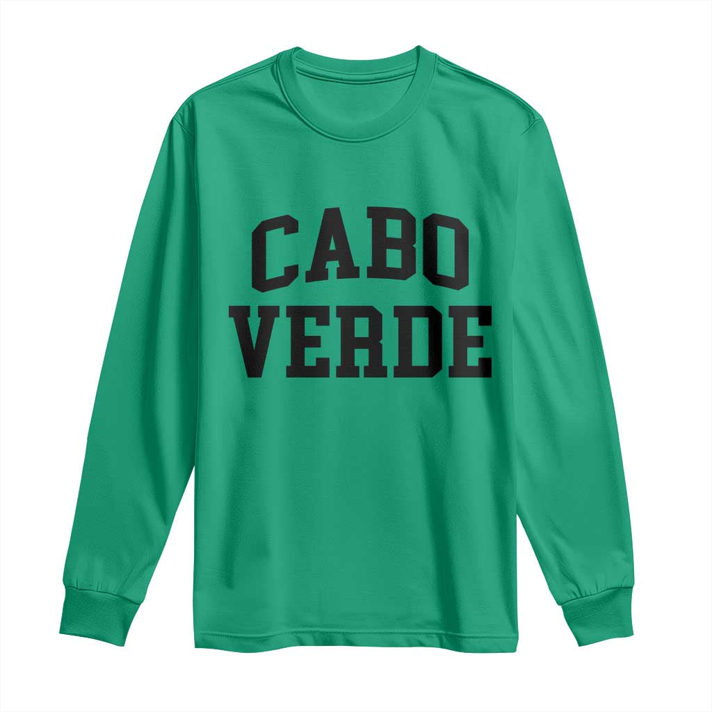 Cabo Verde Returns Home National Pride Varsity Style Long Sleeve Shirt Cape Verde Minimalist Text Graphic TS02 Irish Green Print Your Wear