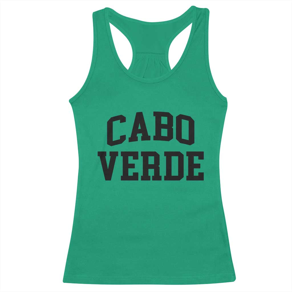 Cabo Verde Returns Home National Pride Varsity Style Racerback Tank Top Cape Verde Minimalist Text Graphic TS02 Irish Green Print Your Wear