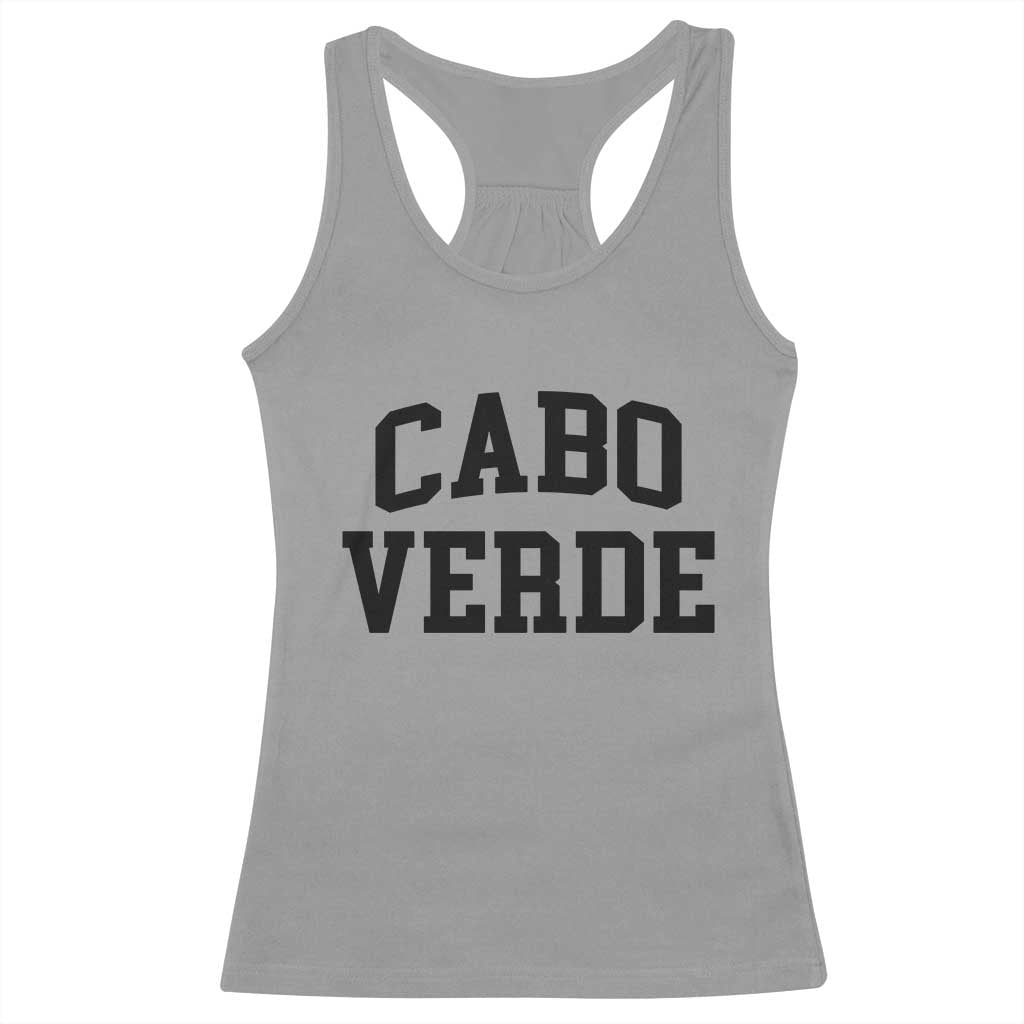 Cabo Verde Returns Home National Pride Varsity Style Racerback Tank Top Cape Verde Minimalist Text Graphic TS02 Sport Gray Print Your Wear