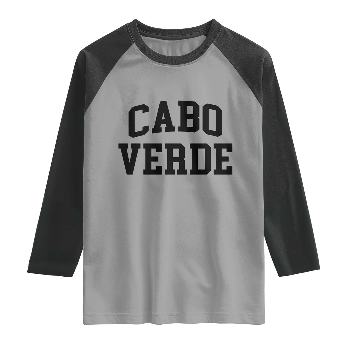 Cabo Verde Returns Home National Pride Varsity Style Raglan Shirt Cape Verde Minimalist Text Graphic TS02 Sport Gray Black Print Your Wear