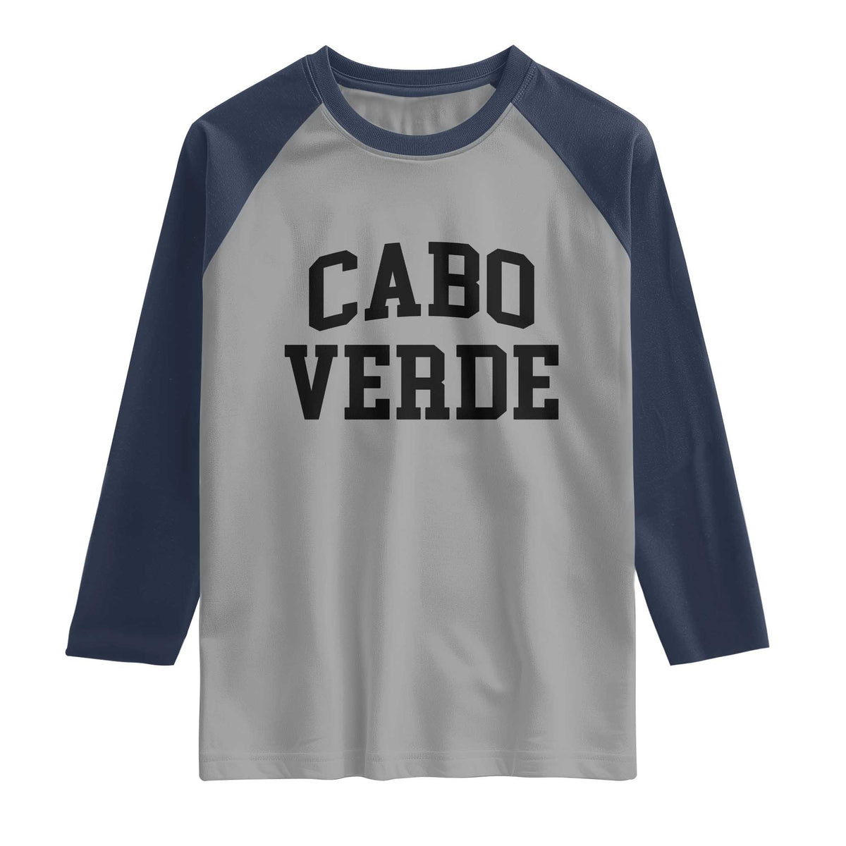 Cabo Verde Returns Home National Pride Varsity Style Raglan Shirt Cape Verde Minimalist Text Graphic TS02 Sport Gray Navy Print Your Wear