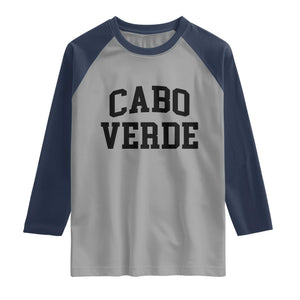 Cabo Verde Returns Home National Pride Varsity Style Raglan Shirt Cape Verde Minimalist Text Graphic TS02 Sport Gray Navy Print Your Wear