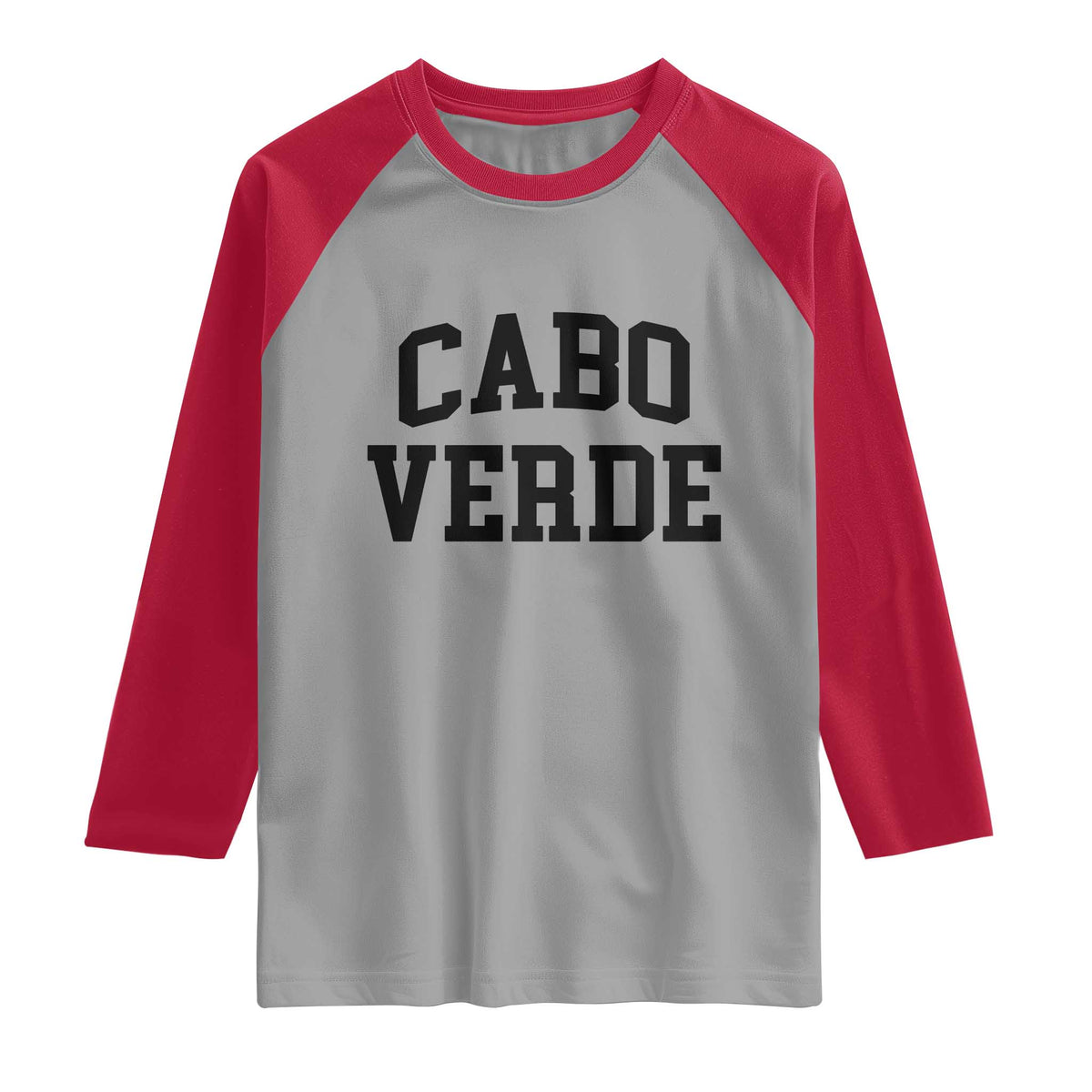 Cabo Verde Returns Home National Pride Varsity Style Raglan Shirt Cape Verde Minimalist Text Graphic TS02 Sport Gray Red Print Your Wear