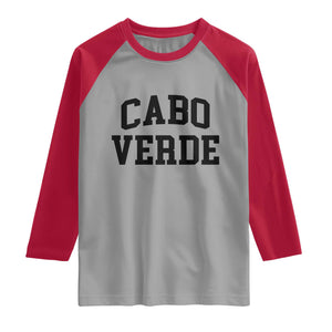 Cabo Verde Returns Home National Pride Varsity Style Raglan Shirt Cape Verde Minimalist Text Graphic TS02 Sport Gray Red Print Your Wear