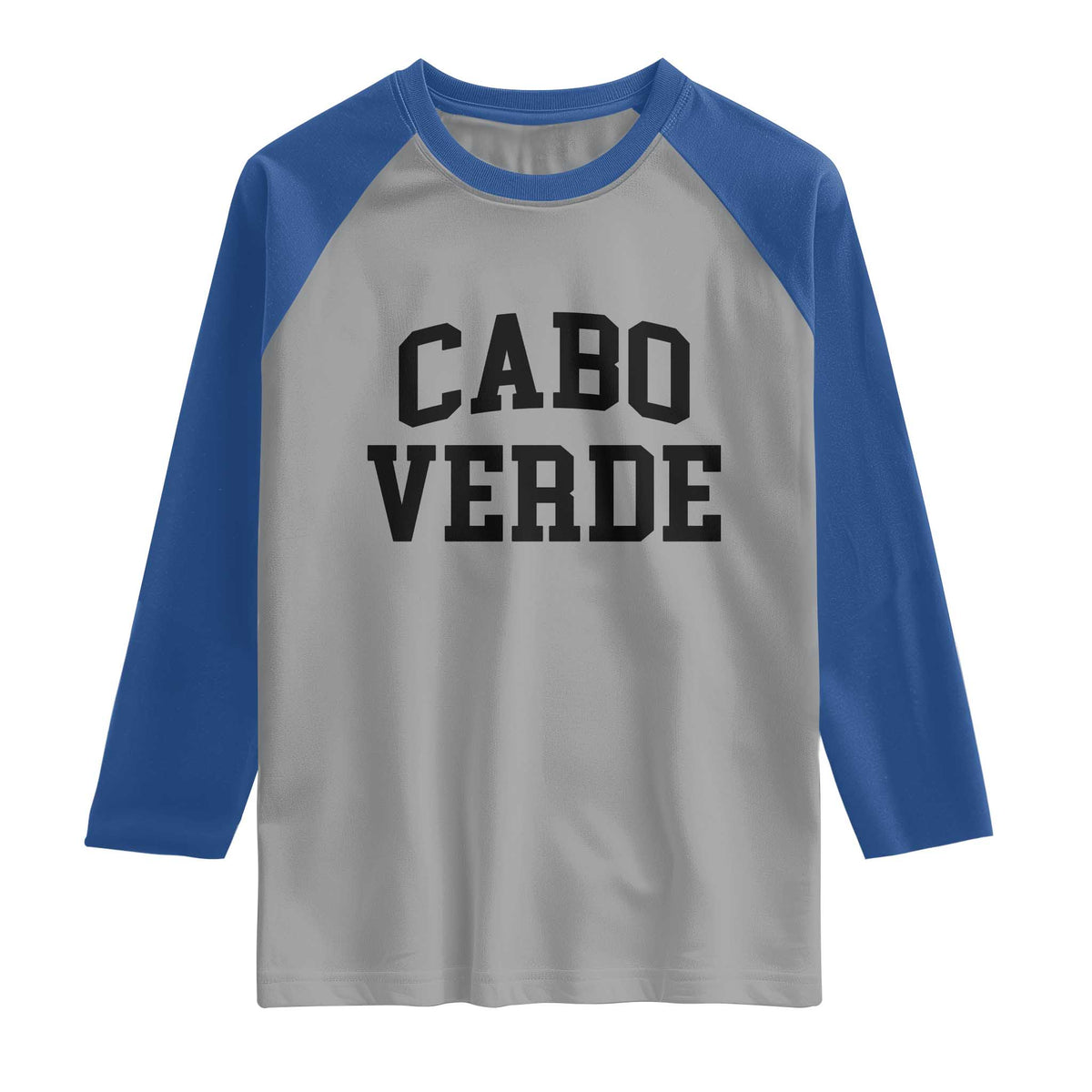 Cabo Verde Returns Home National Pride Varsity Style Raglan Shirt Cape Verde Minimalist Text Graphic TS02 Sport Gray Royal Print Your Wear