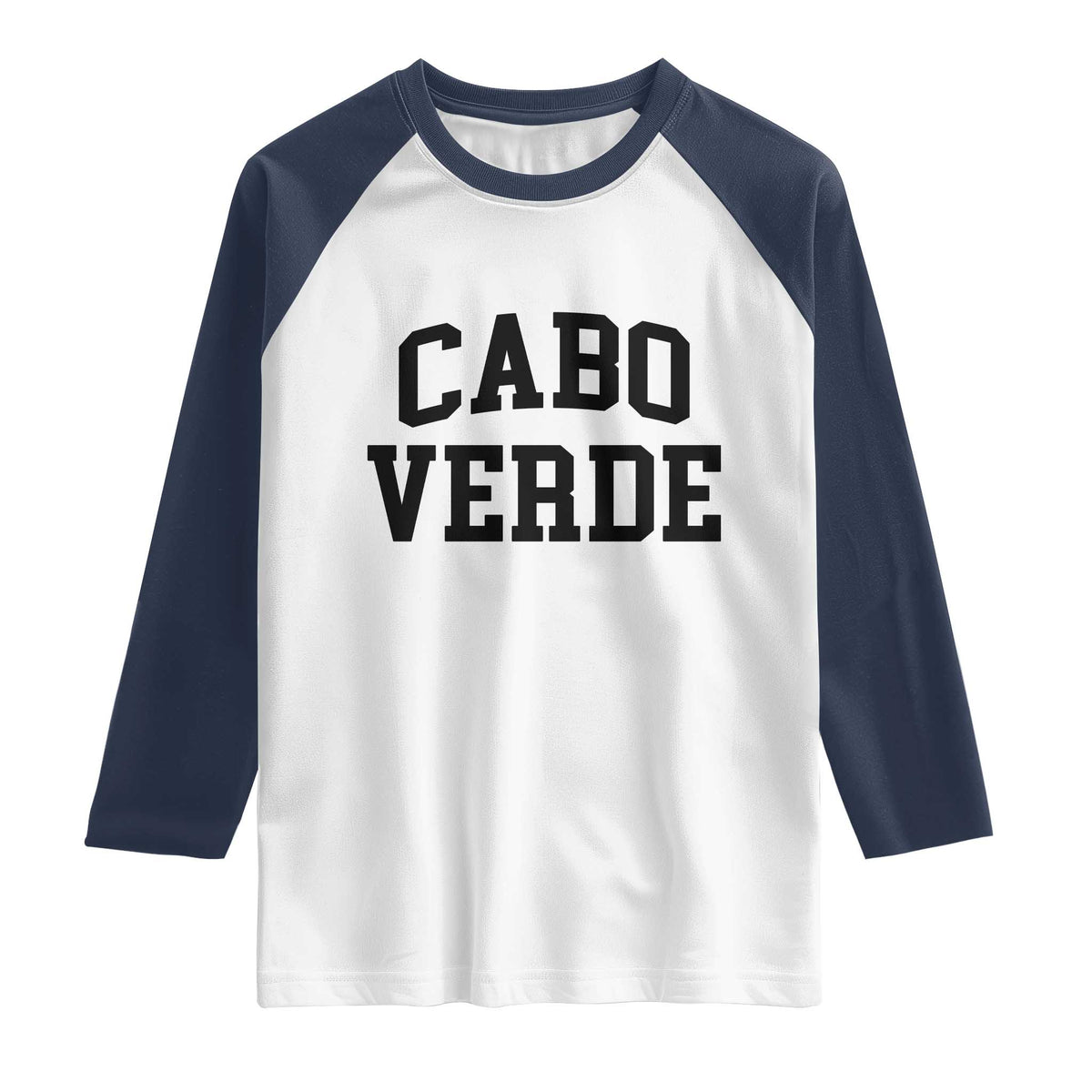 Cabo Verde Returns Home National Pride Varsity Style Raglan Shirt Cape Verde Minimalist Text Graphic TS02 XS White Navy Print Your Wear