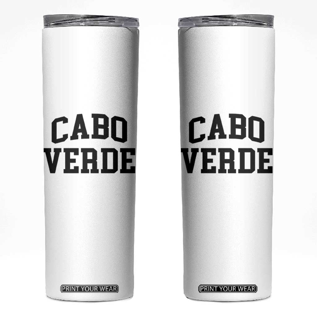 Cabo Verde Returns Home National Pride Varsity Style Skinny Tumbler Cape Verde Minimalist Text Graphic TS02 White Print Your Wear