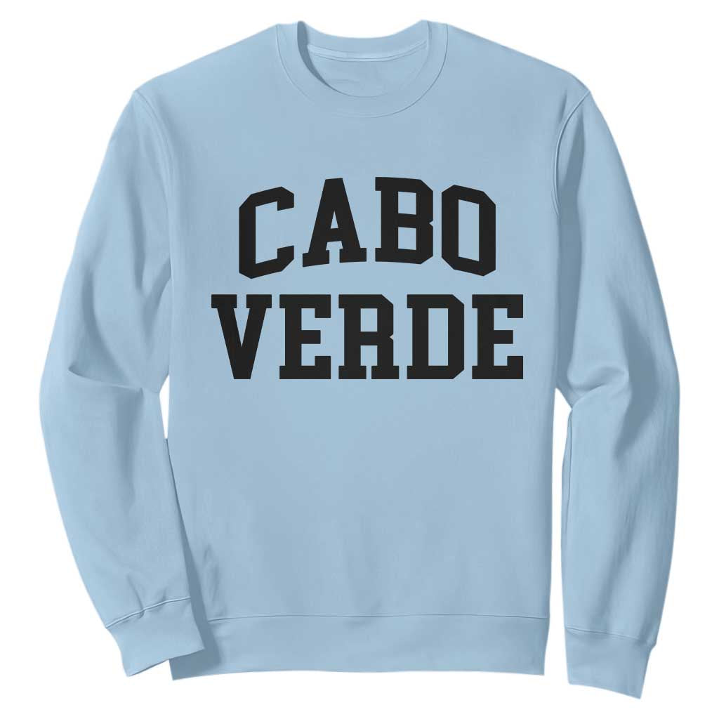 Cabo Verde Returns Home National Pride Varsity Style Sweatshirt Cape Verde Minimalist Text Graphic TS02 Light Blue Print Your Wear