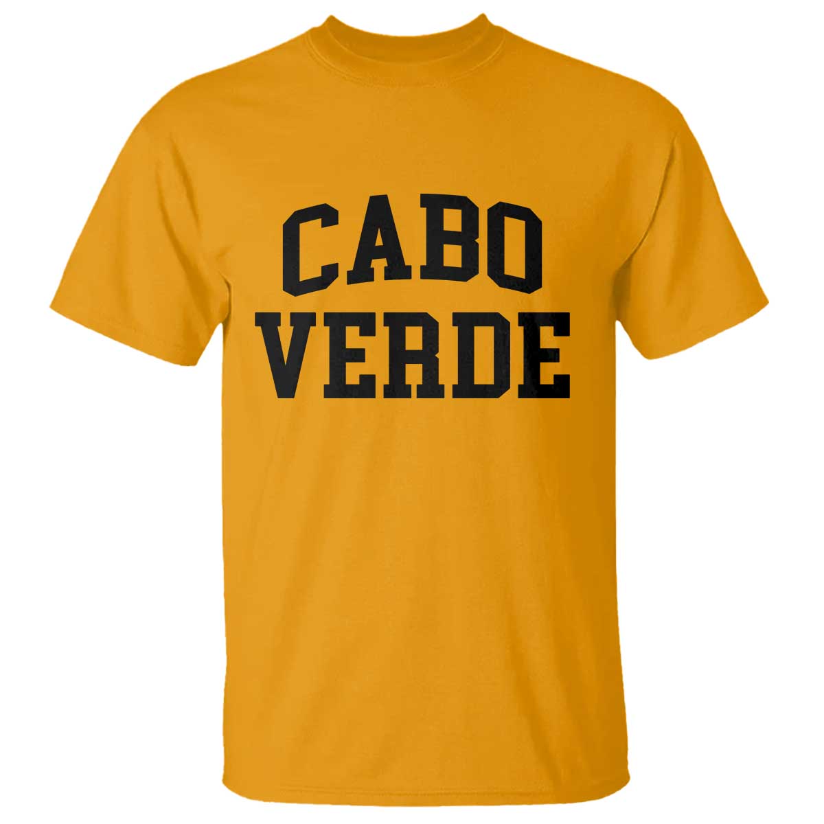 Cabo Verde Returns Home National Pride Varsity Style T Shirt Cape Verde Minimalist Text Graphic TS02 Gold Print Your Wear