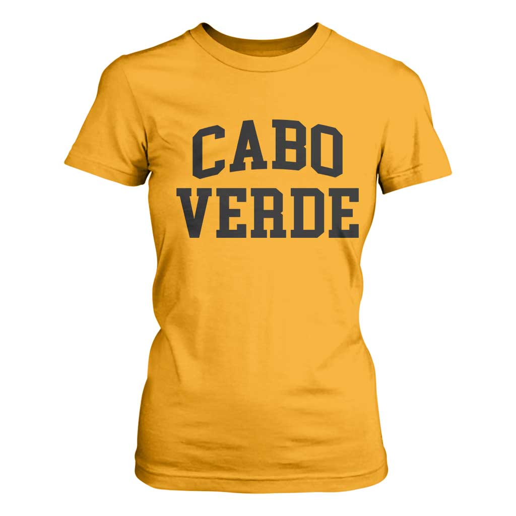 Cabo Verde Returns Home National Pride Varsity Style T Shirt For Women Cape Verde Minimalist Text Graphic TS02 Gold Print Your Wear
