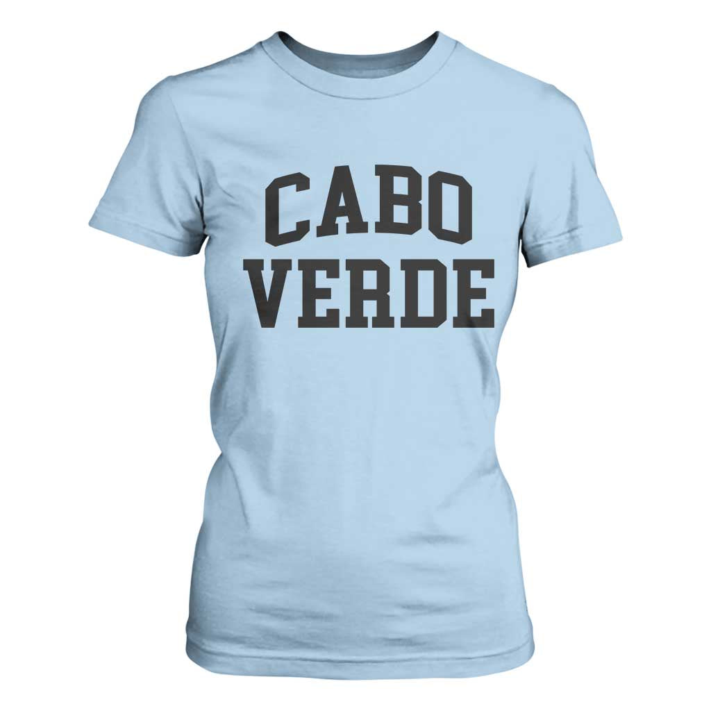 Cabo Verde Returns Home National Pride Varsity Style T Shirt For Women Cape Verde Minimalist Text Graphic TS02 Light Blue Print Your Wear