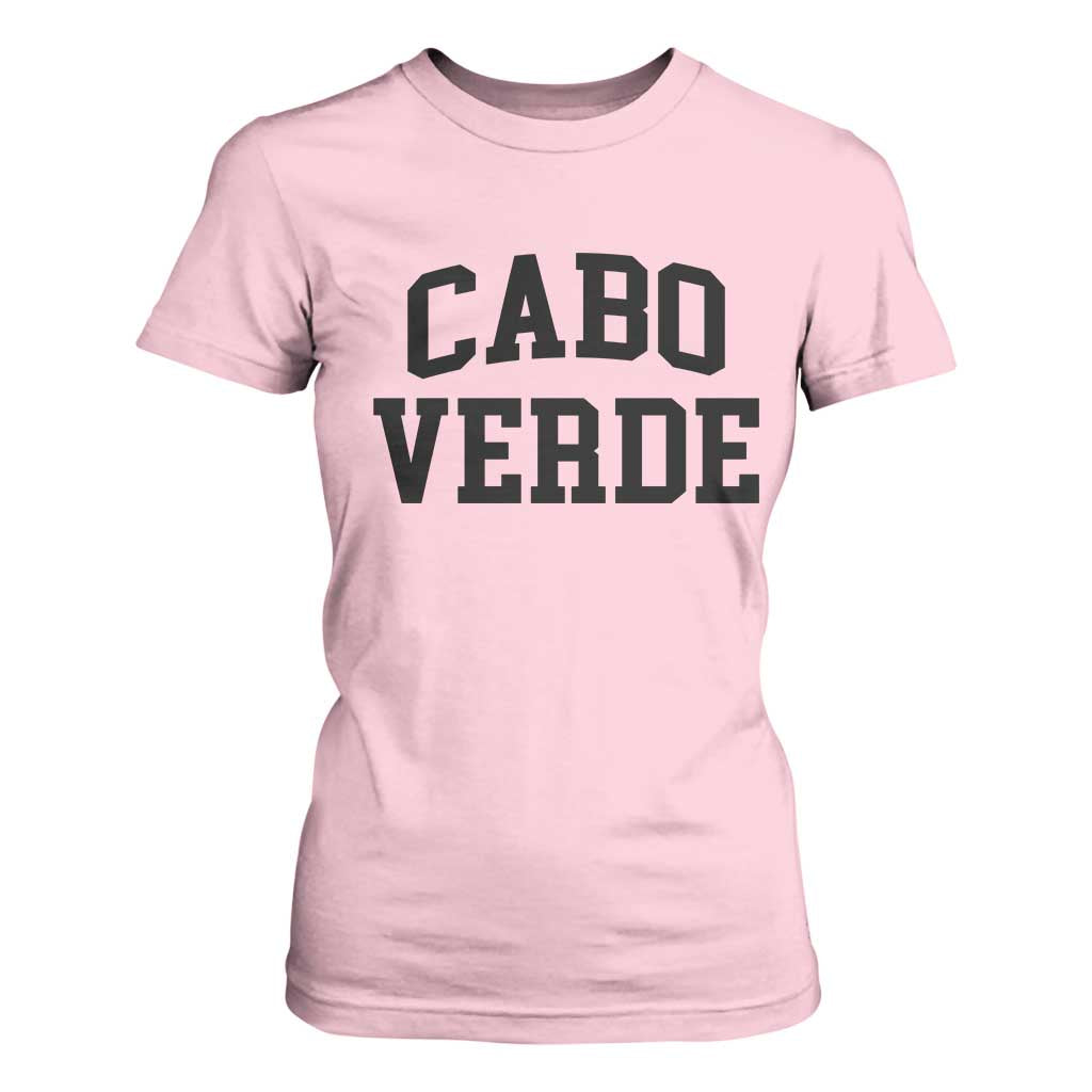Cabo Verde Returns Home National Pride Varsity Style T Shirt For Women Cape Verde Minimalist Text Graphic TS02 Light Pink Print Your Wear