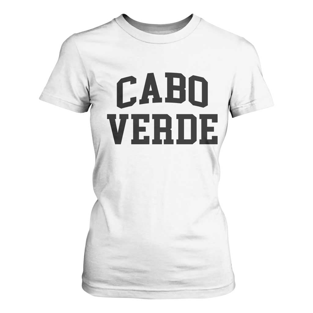 Cabo Verde Returns Home National Pride Varsity Style T Shirt For Women Cape Verde Minimalist Text Graphic TS02 White Print Your Wear
