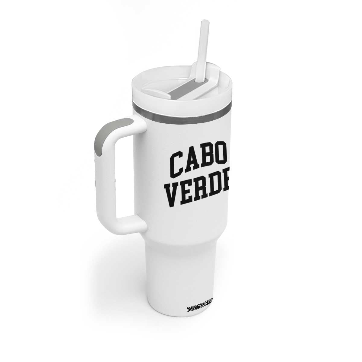 Cabo Verde Returns Home National Pride Varsity Style Tumbler With Handle Cape Verde Minimalist Text Graphic TS02 Print Your Wear