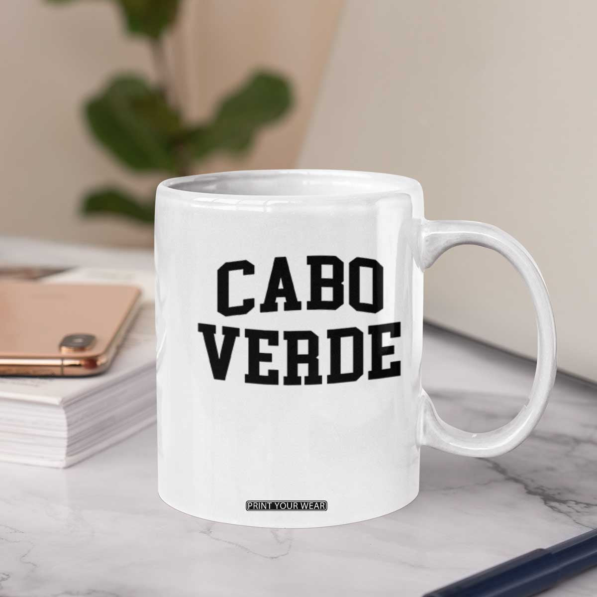 Cabo Verde Returns Home National Pride Varsity Style Coffee Mug Cape Verde Minimalist Text Graphic TS02 Print Your Wear