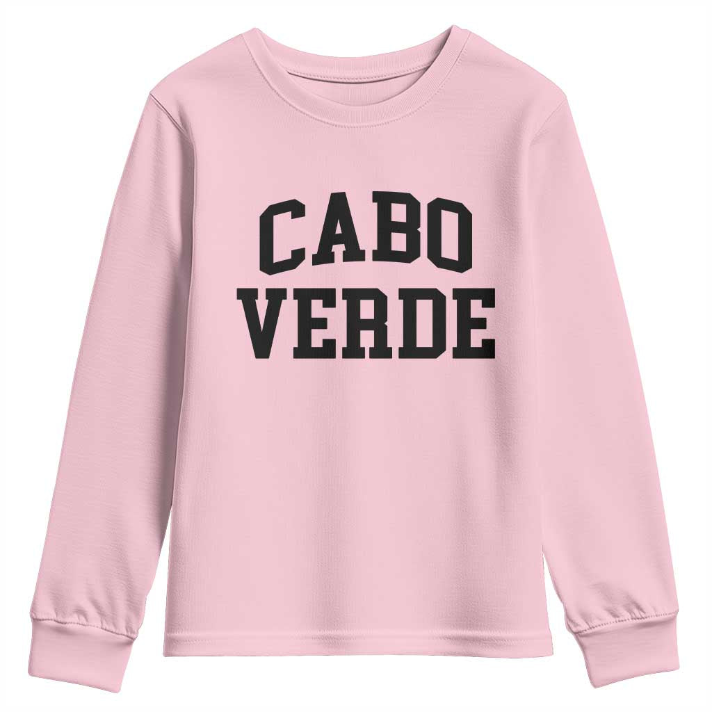 Cabo Verde Returns Home National Pride Varsity Style Youth Sweatshirt Cape Verde Minimalist Text Graphic TS02 Light Pink Print Your Wear