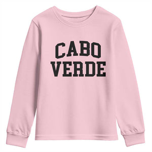 Cabo Verde Returns Home National Pride Varsity Style Youth Sweatshirt Cape Verde Minimalist Text Graphic TS02 Light Pink Print Your Wear
