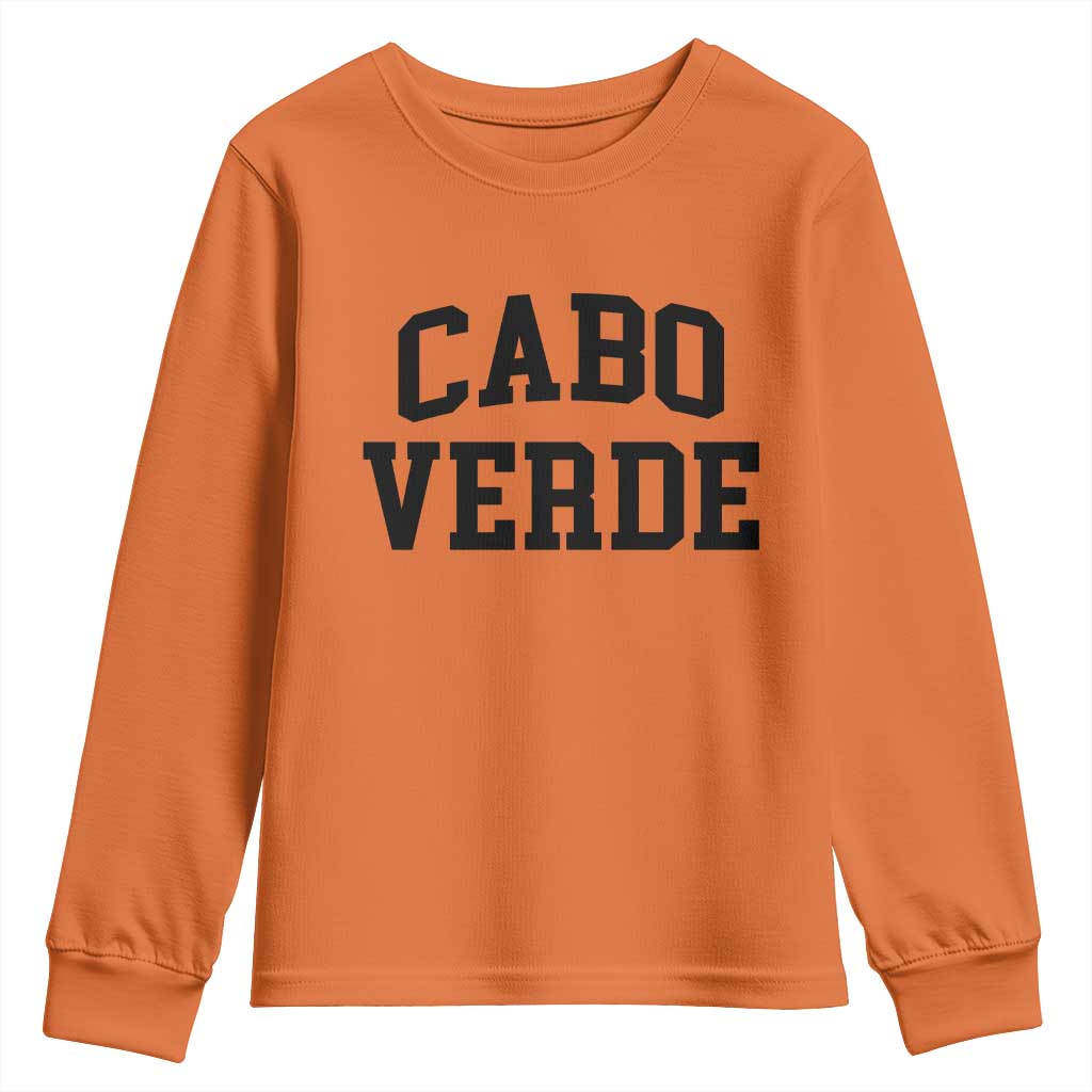 Cabo Verde Returns Home National Pride Varsity Style Youth Sweatshirt Cape Verde Minimalist Text Graphic TS02 Orange Print Your Wear