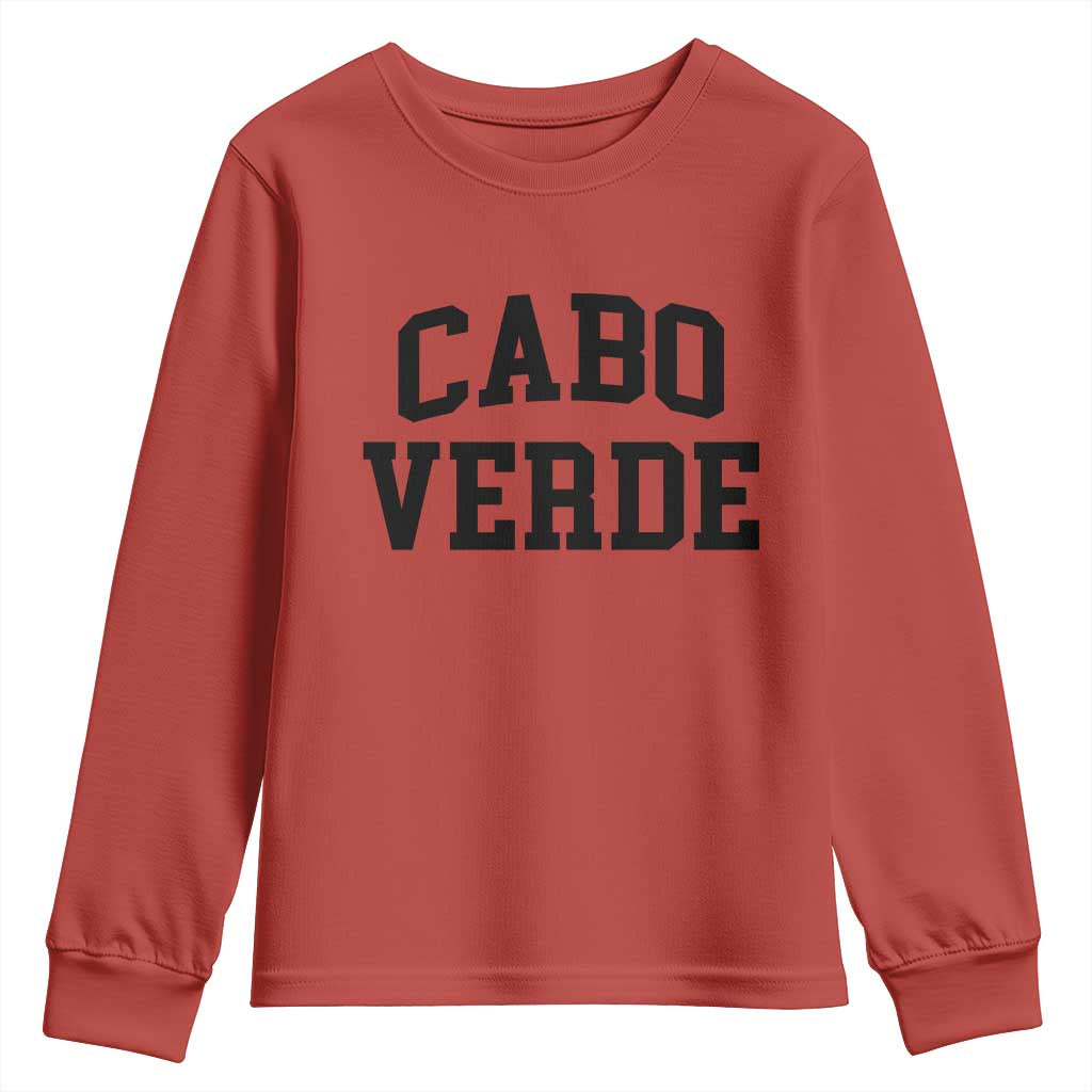 Cabo Verde Returns Home National Pride Varsity Style Youth Sweatshirt Cape Verde Minimalist Text Graphic TS02 Red Print Your Wear