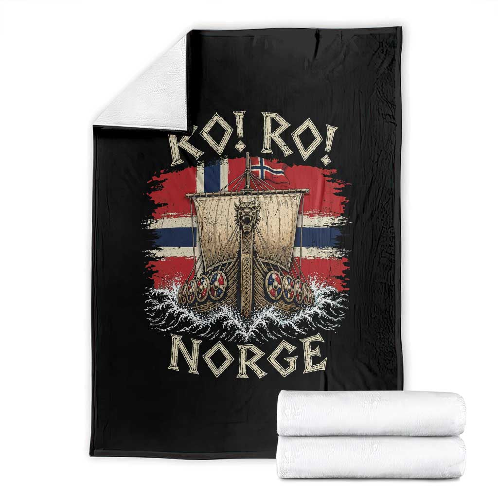 Retro Norge Viking Longship Ro Ro Throw Blanket Patriotic Norge Norwegian Flag Funny Rowing Support TS02 Black Print Your Wear