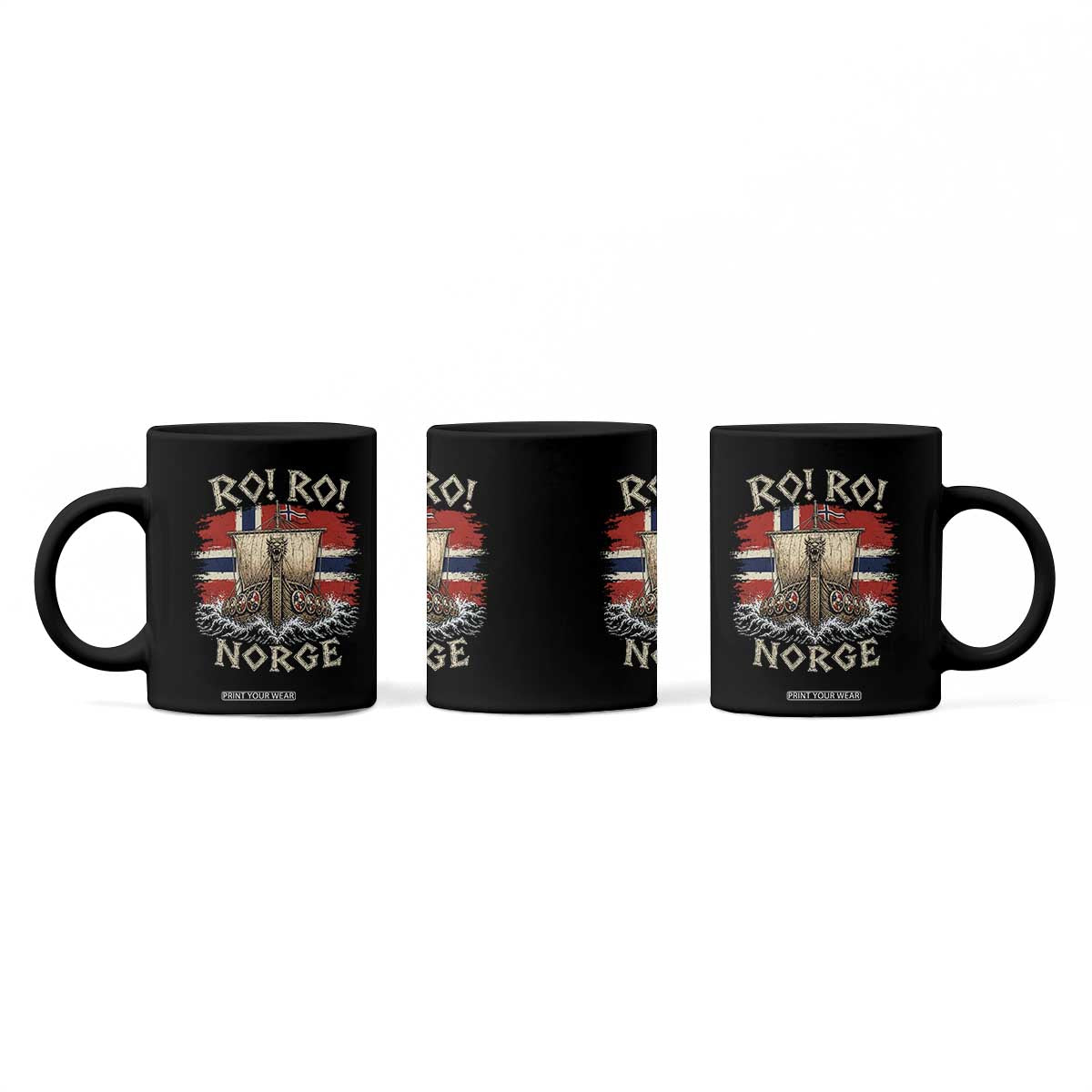 Retro Norge Viking Longship Ro Ro Coffee Mug Patriotic Norge Norwegian Flag Funny Rowing Support TS02 Print Your Wear