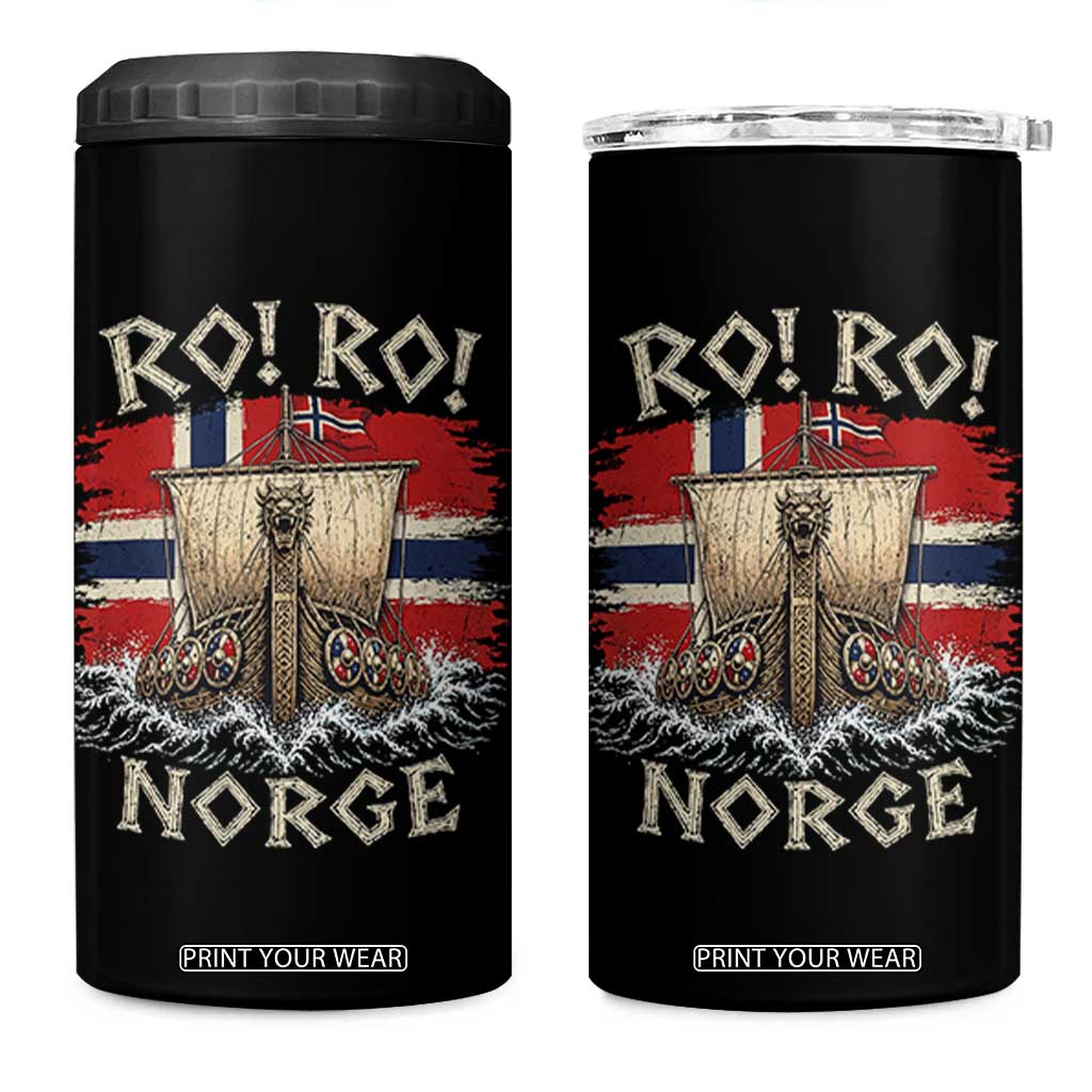 Retro Norge Viking Longship Ro Ro 4 in 1 Can Cooler Tumbler Patriotic Norge Norwegian Flag Funny Rowing Support TS02 One Size: 16 oz Black Print Your Wear