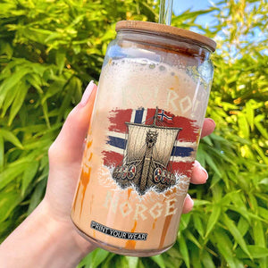 Retro Norge Viking Longship Ro Ro Glass Can Patriotic Norge Norwegian Flag Funny Rowing Support TS02 Black Print Your Wear