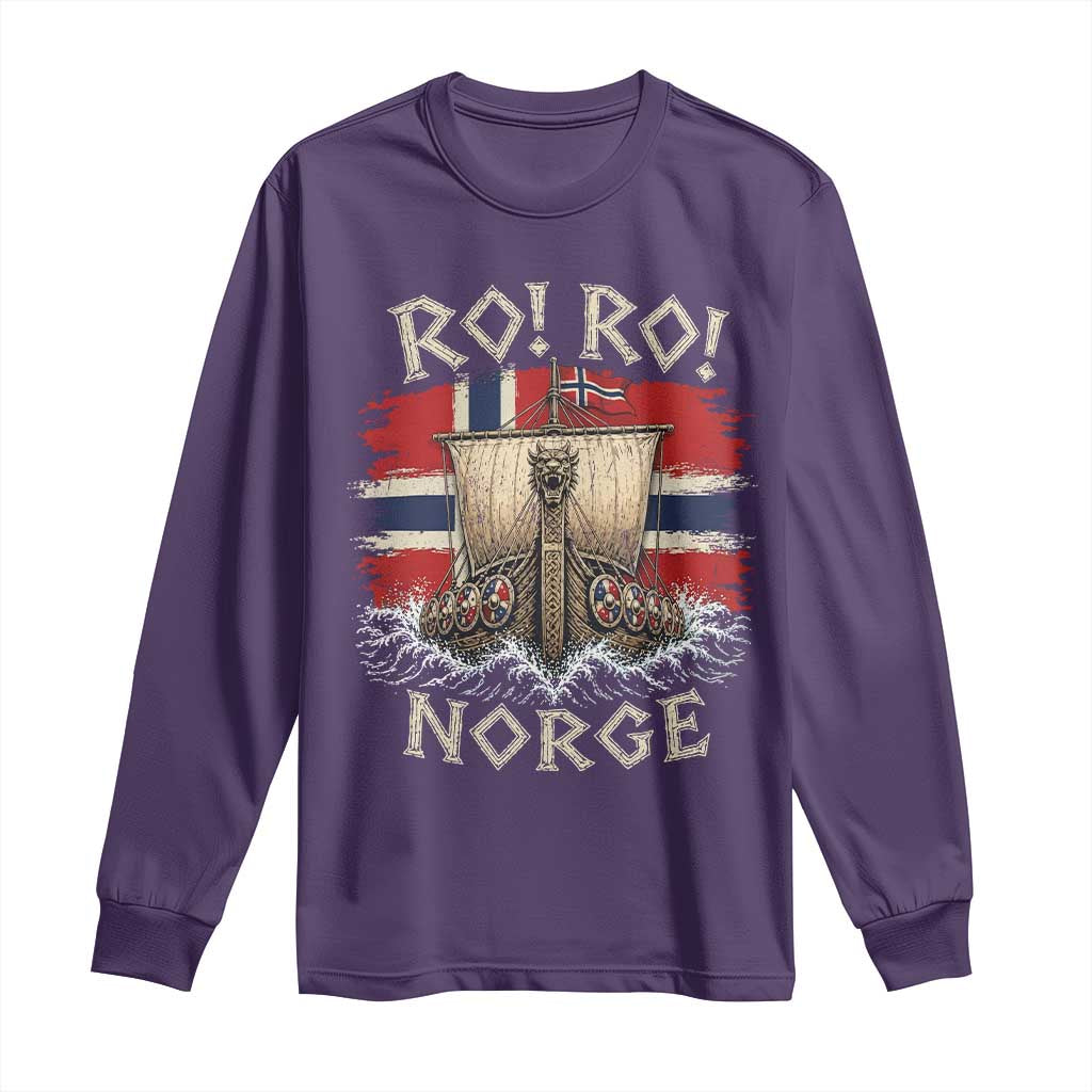 Retro Norge Viking Longship Ro Ro Long Sleeve Shirt Patriotic Norge Norwegian Flag Funny Rowing Support TS02 Purple Print Your Wear