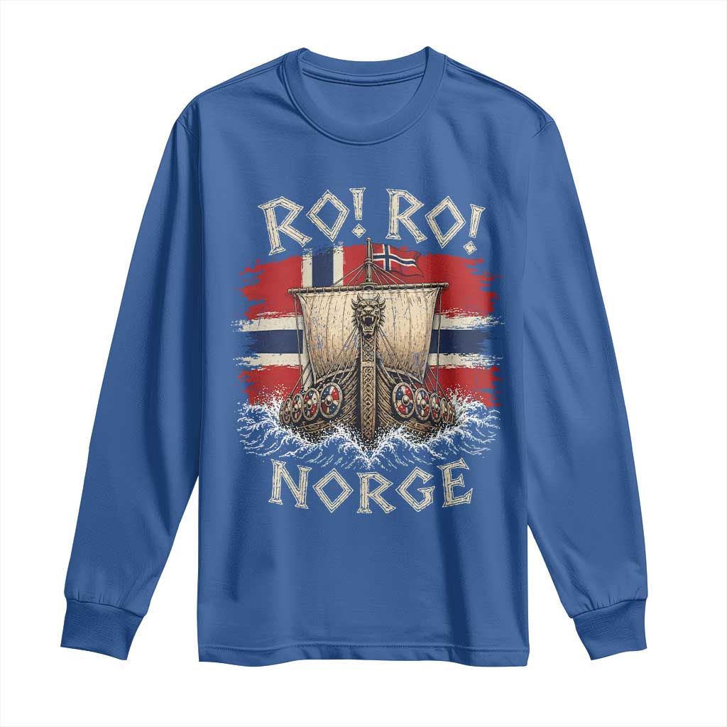 Retro Norge Viking Longship Ro Ro Long Sleeve Shirt Patriotic Norge Norwegian Flag Funny Rowing Support TS02 Royal Blue Print Your Wear