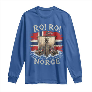 Retro Norge Viking Longship Ro Ro Long Sleeve Shirt Patriotic Norge Norwegian Flag Funny Rowing Support TS02 Royal Blue Print Your Wear