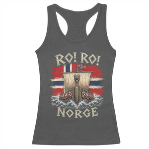 Retro Norge Viking Longship Ro Ro Racerback Tank Top Patriotic Norge Norwegian Flag Funny Rowing Support TS02 Dark Heather Print Your Wear