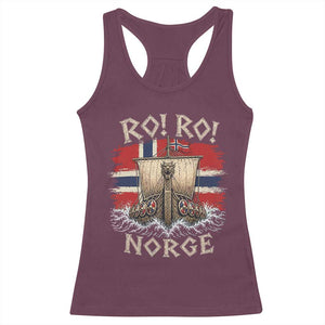 Retro Norge Viking Longship Ro Ro Racerback Tank Top Patriotic Norge Norwegian Flag Funny Rowing Support TS02 Maroon Print Your Wear
