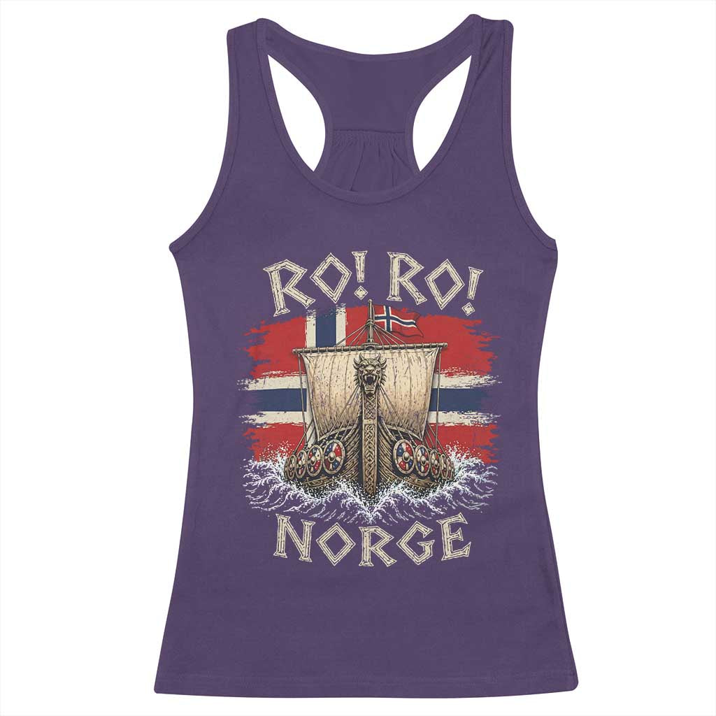 Retro Norge Viking Longship Ro Ro Racerback Tank Top Patriotic Norge Norwegian Flag Funny Rowing Support TS02 Purple Print Your Wear