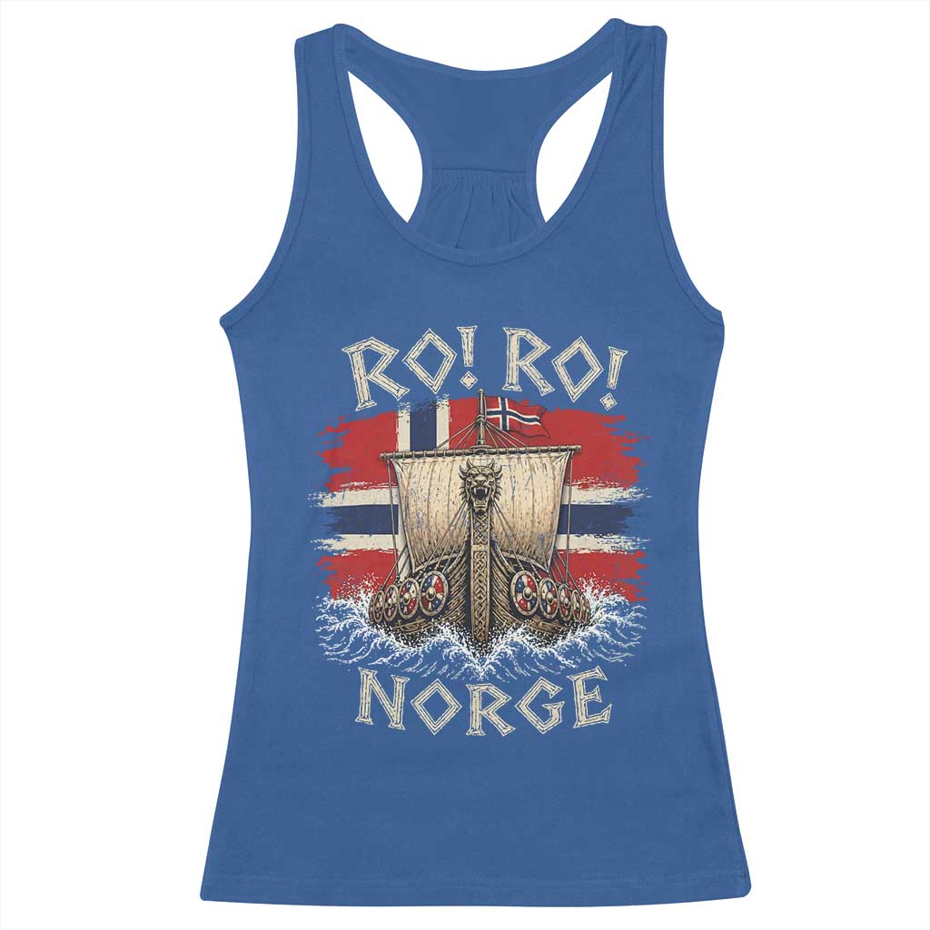 Retro Norge Viking Longship Ro Ro Racerback Tank Top Patriotic Norge Norwegian Flag Funny Rowing Support TS02 Royal Blue Print Your Wear
