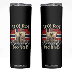 Retro Norge Viking Longship Ro Ro Skinny Tumbler Patriotic Norge Norwegian Flag Funny Rowing Support TS02 Black Print Your Wear