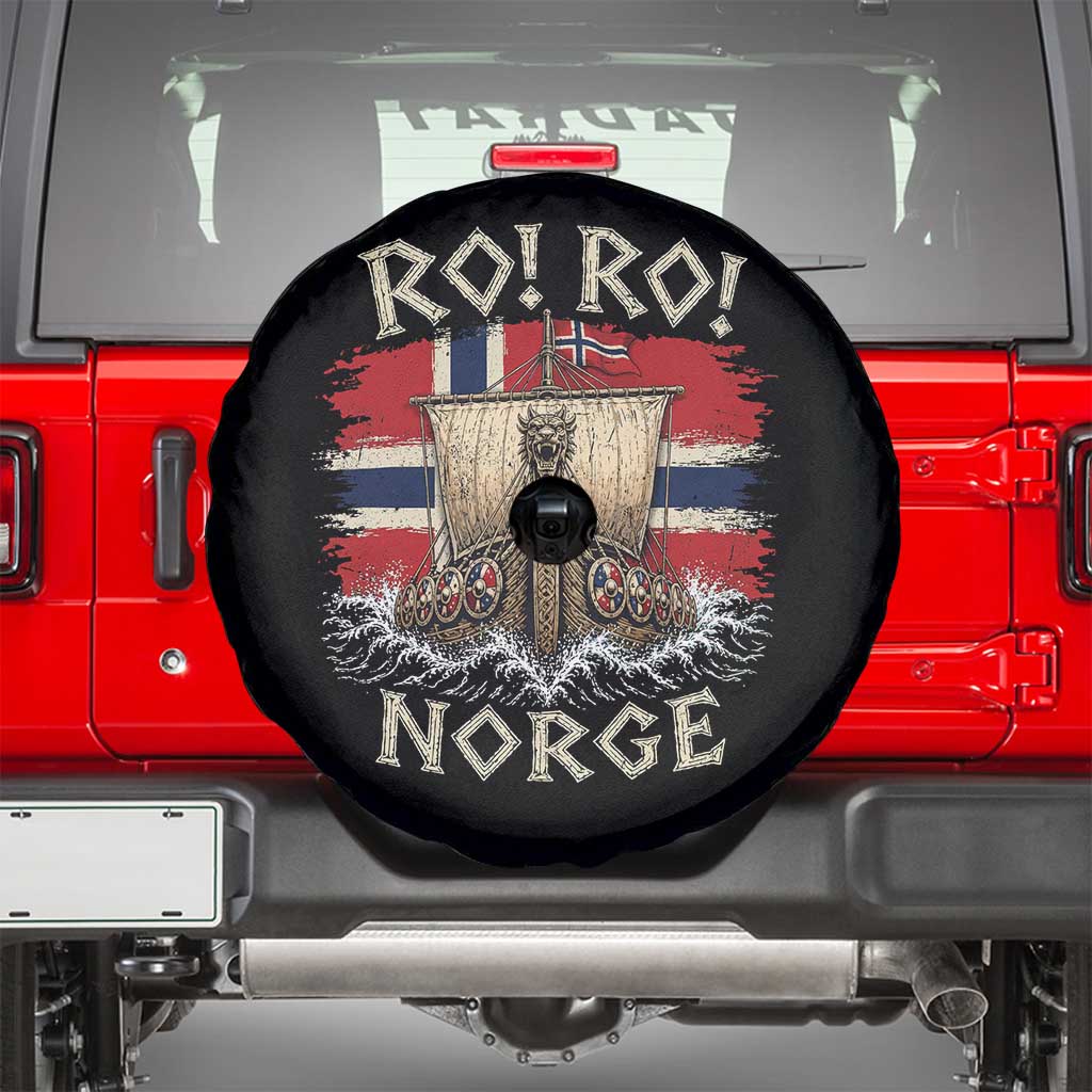 Retro Norge Viking Longship Ro Ro Spare Tire Cover Patriotic Norge Norwegian Flag Funny Rowing Support TS02 Black Print Your Wear